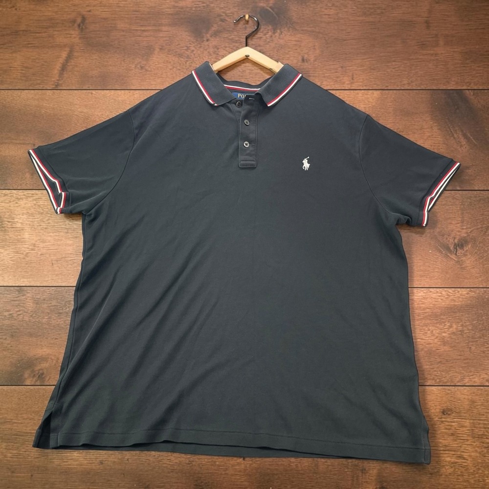 Polo Ralph Lauren Mens XL Custom Slim Fit Black Tipped Cotton Polo Shirt